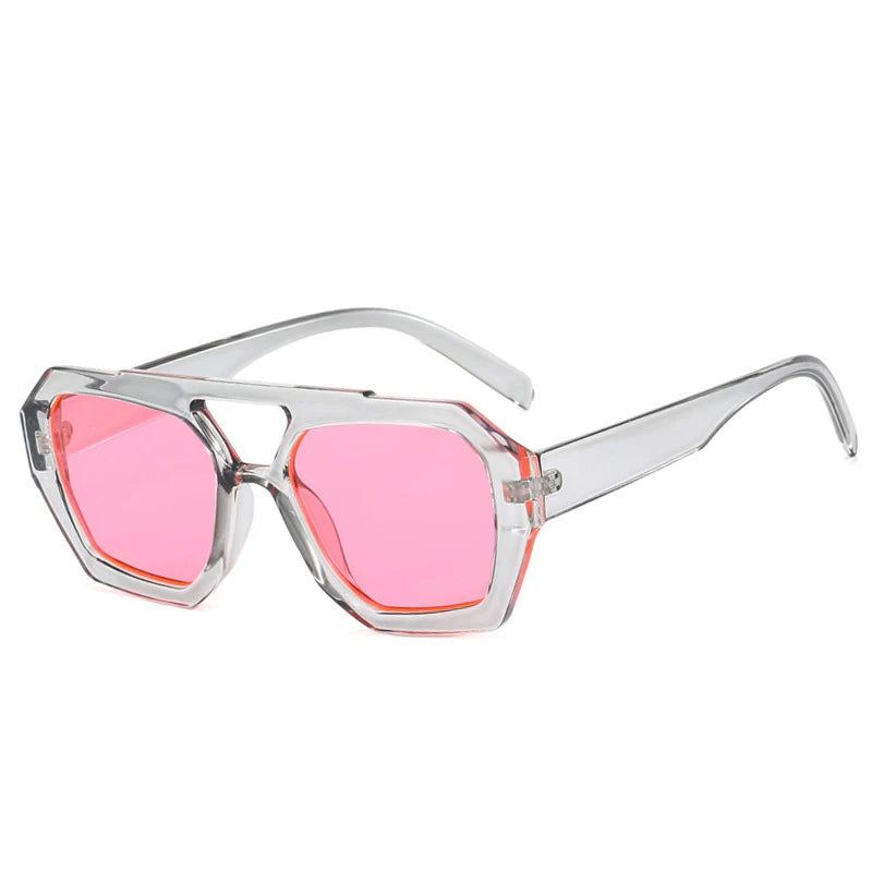 color lineup of oversized square sunglasses in black tortoise brown amber blue and rose