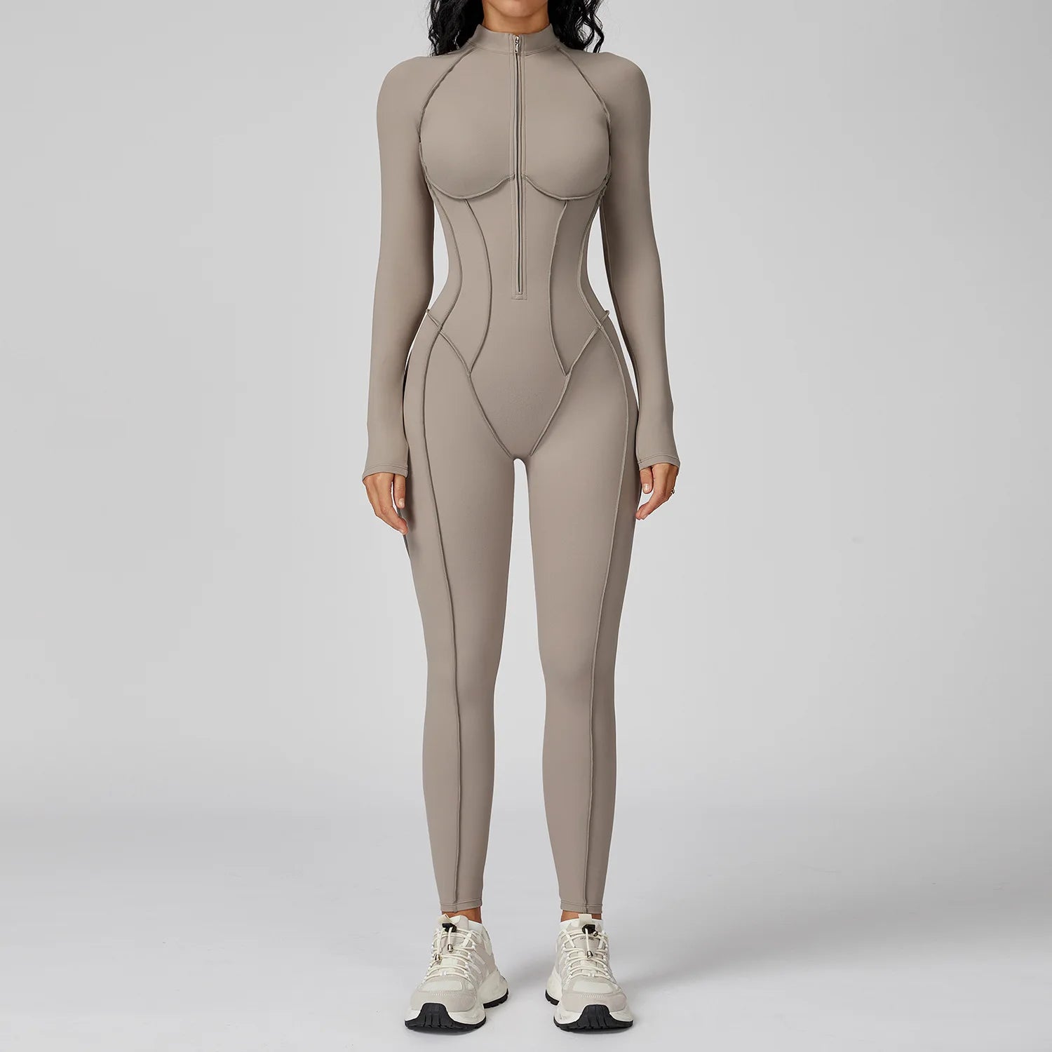 Sculpt Zip-Front Long-Sleeve Jumpsuit - Seamless Compression, Open-Back, High-Stretch