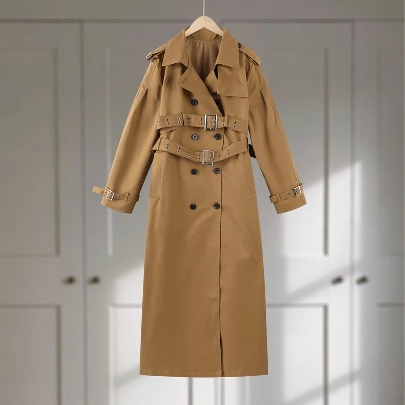 Double-Breasted Khaki Trench – Double Belt, Lapel Collar (Short & Long)