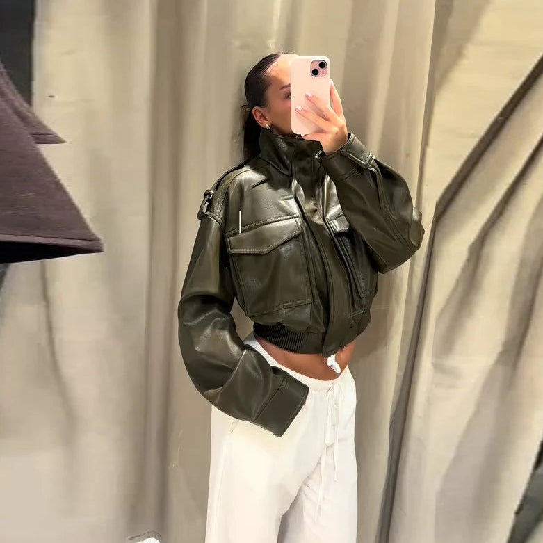 Belted Faux Leather Blazer for Women | Glossy Waist-Tie Jacket