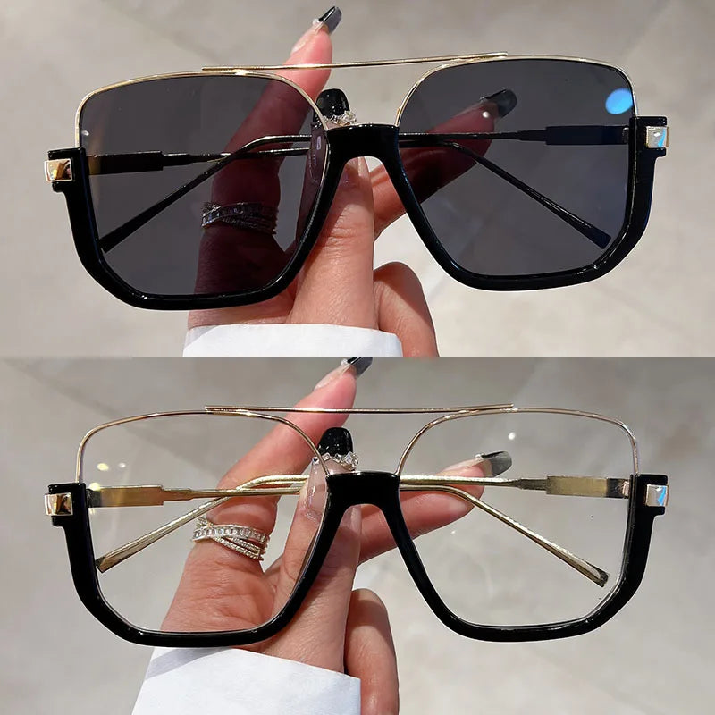 Murps Sunglasses | 2 Pairs Per Set Square Sunglasses Fashion Vintage Double Bridge Casual Sun Glasses Women Stylish Oversized Brand Design Shades