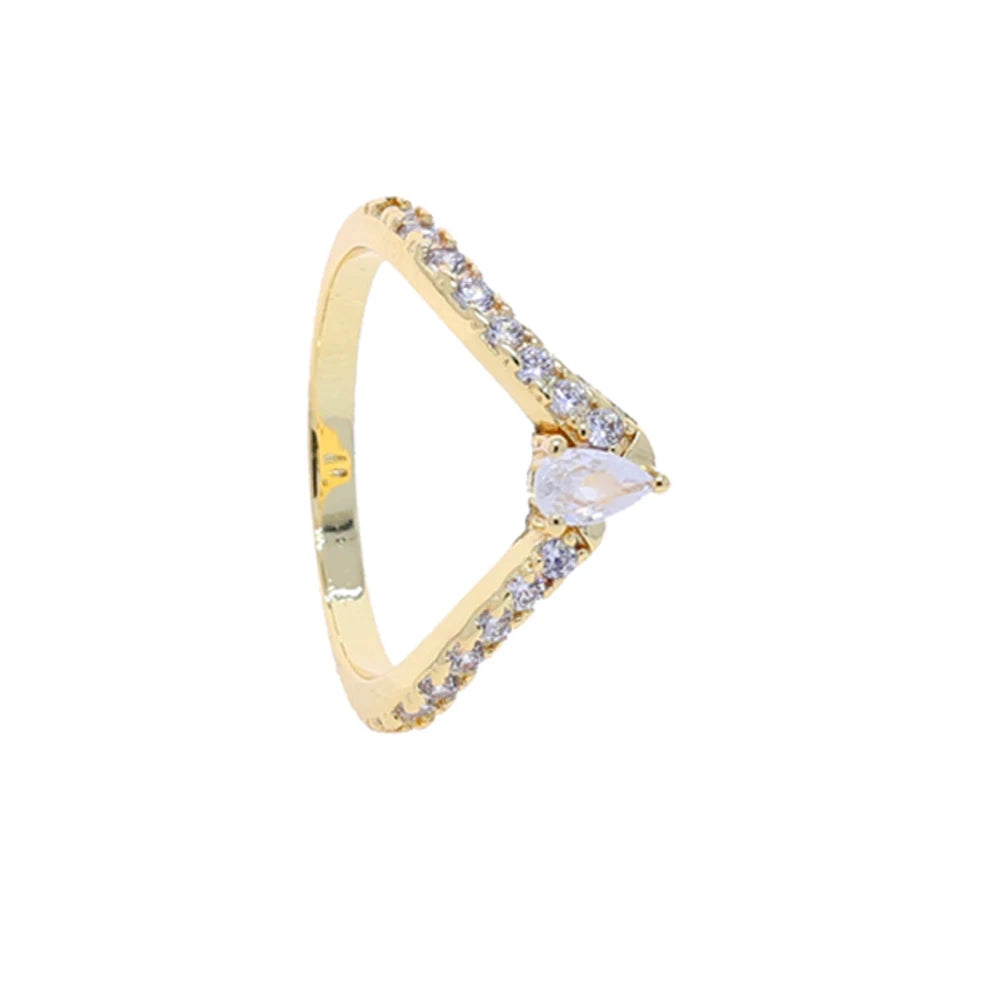 Dainty CZ Stackable Ring in 18K Gold - Pear, Triangle, or V Chevron