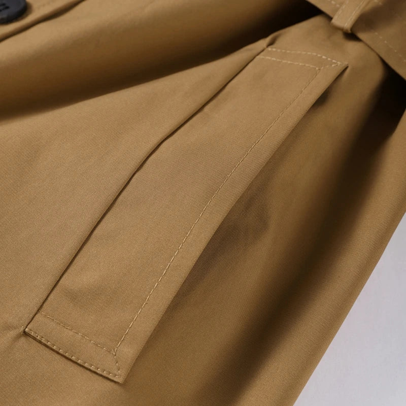 Double-Breasted Khaki Trench – Double Belt, Lapel Collar (Short & Long)
