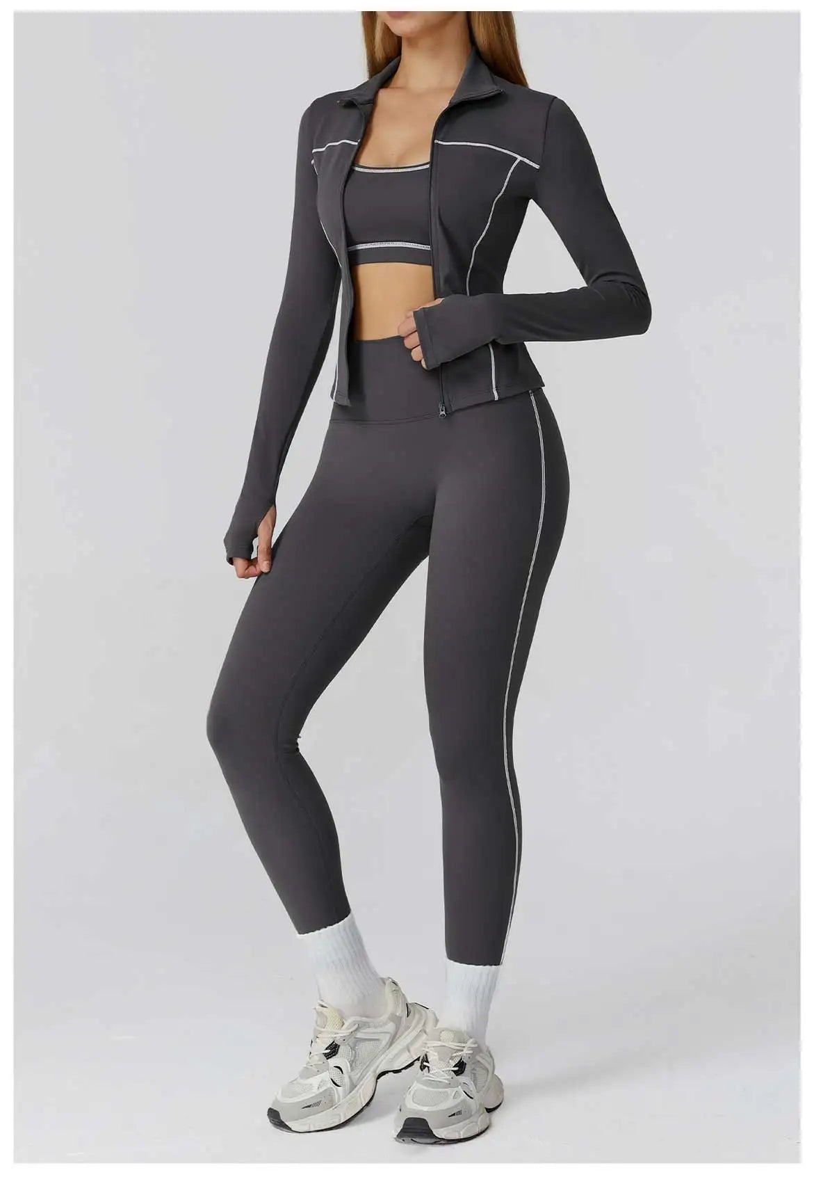 Sculpt-Contour Active Set 2/3-Piece – Zip Jacket, Bra & High-Waist Leggings