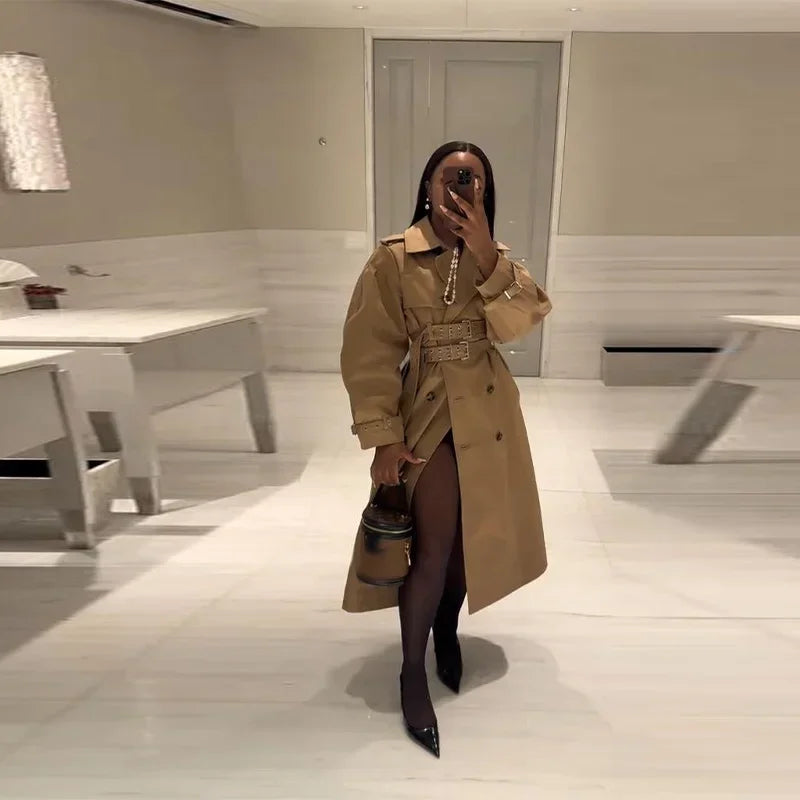 Double-Breasted Khaki Trench – Double Belt, Lapel Collar (Short & Long)