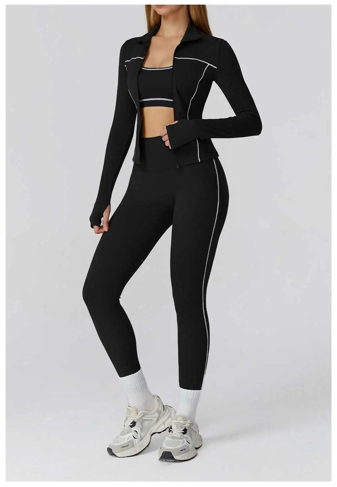 Sculpt-Contour Active Set 2/3-Piece – Zip Jacket, Bra & High-Waist Leggings