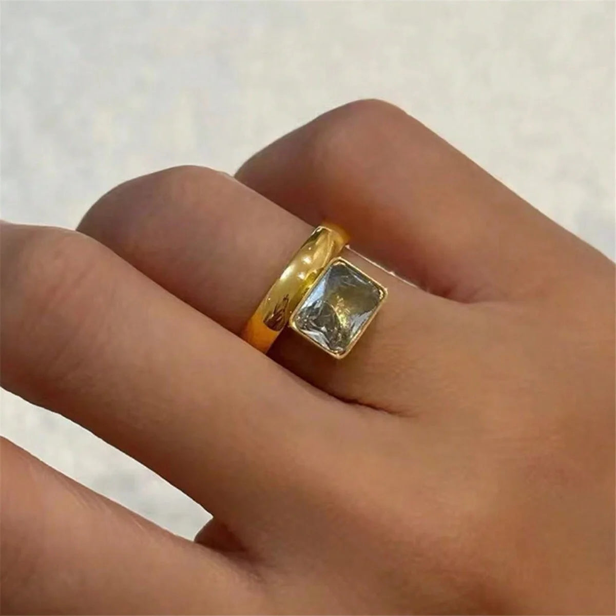 Murps 18K Gold-Plated Geometric CZ Ring – Stainless Steel Oval/Square/Triangle
