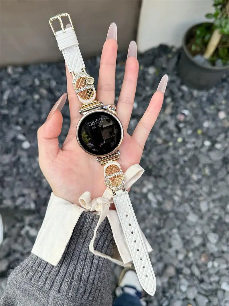 Diamond-Pattern Leather Watch Band - 18mm/20mm/22mm