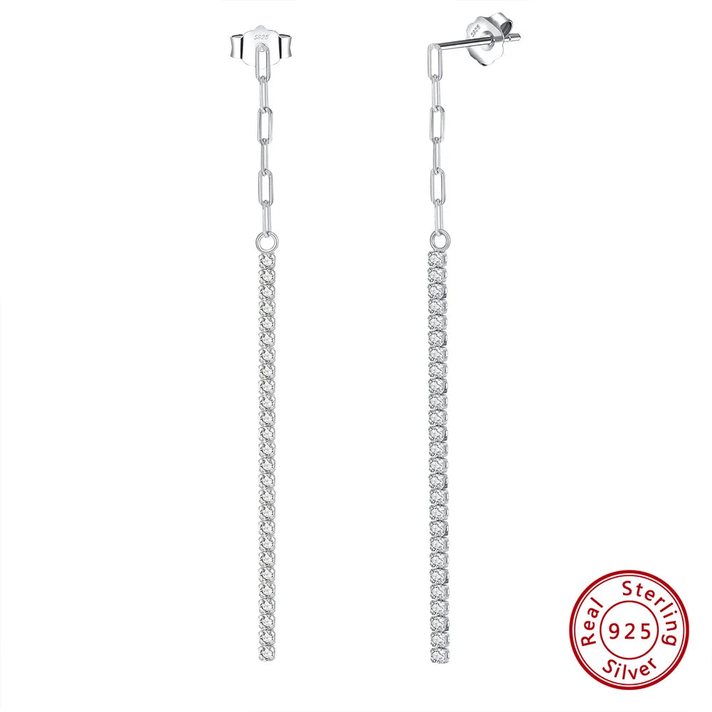 Murps 925 Sterling Silver CZ Long Chain Drop Earrings – Minimalist Dangle