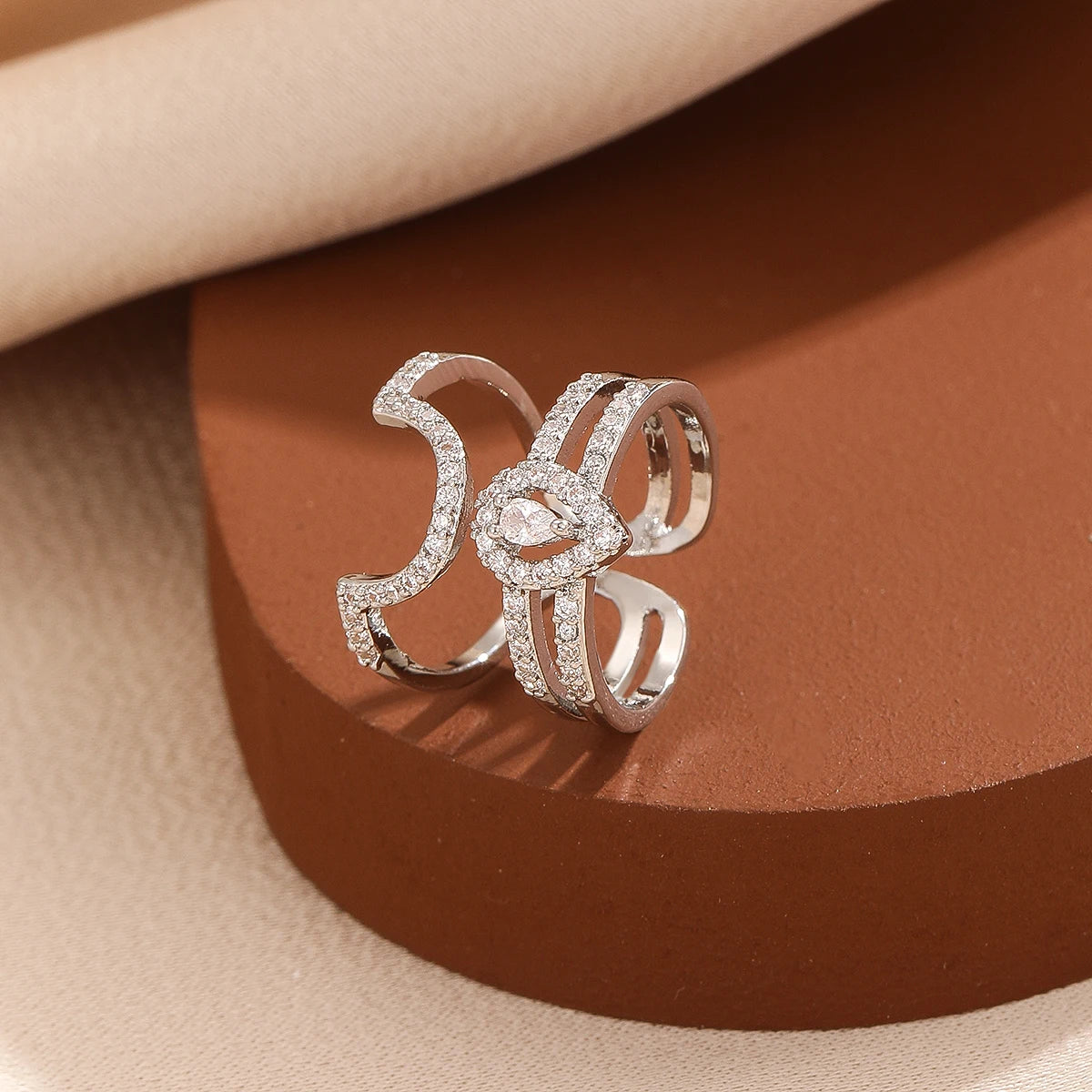 Murps 18K Gold-Plated CZ Stackable Open Rings Set – Adjustable