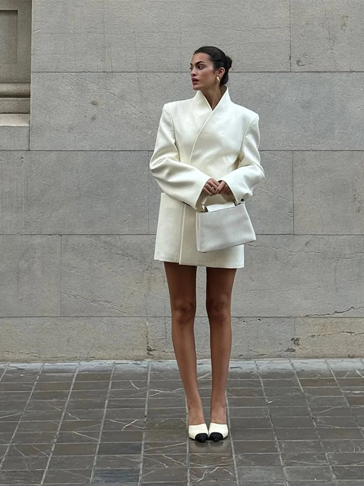 Elegant V-Neck Waist Blazer Coat for Women – Minimalist Long Sleeve Formal Jacket | Murps Luxury