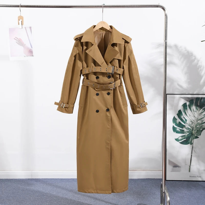 Double-Breasted Khaki Trench – Double Belt, Lapel Collar (Short & Long)